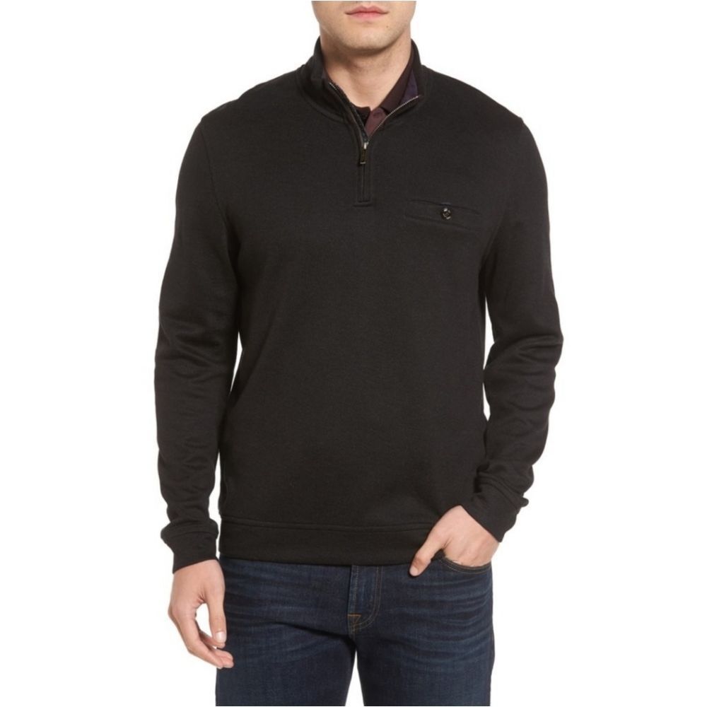 TED BAKER black Valerio quarter zip wool blend sweater size 6/XL